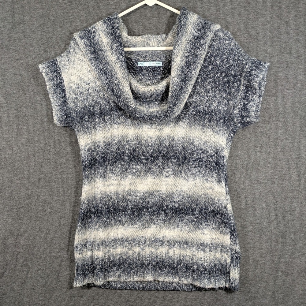 Maurices Womens Blue White Space Dye Cowl Neck Short Sleeve Sweater Top Size XL